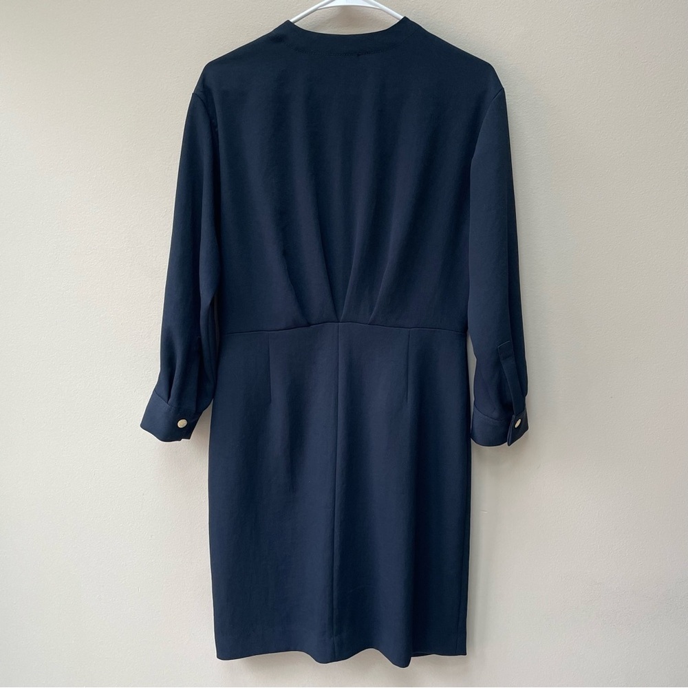 Sandro Paris Karmelia Navy Gold Button Front Sleeve Dress 3/4 Sleeve Size 40 - Picture 8 of 11
